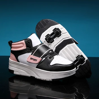 2023 Новый дизайнер студенческой обуви Rampage на четырех колесах, прогулочные кроссовки для детей, модные кожаные молодежные Роликовые коньки для девочек