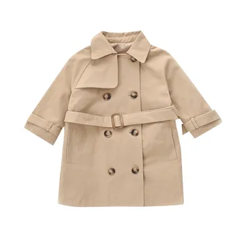 Длинная куртка для девочек, верхняя одежда, однотонное пальто, пальто в повседневном стиле для девочек, детская весенне-осенняя одежда для девочек 2-7 лет