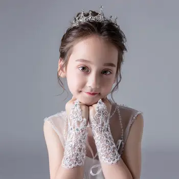 Кружевные перчатки Принцессы-цветочницы для маленьких Девочек, Детское украшение для танцев с цветами на запястье, Свадьба, День Рождения, Детские Аксессуары