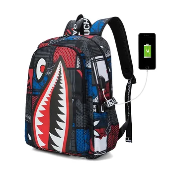 Модный повседневный школьный рюкзак Shark для мальчиков и девочек-подростков, сумка для ноутбука с USB-зарядным устройством, рюкзак для женщин, мужчин, туристических компаний
