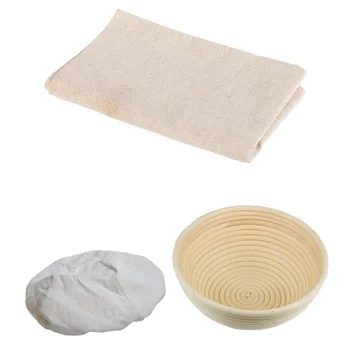 Набор для выпечки хлеба из 2 комплектов: 1 комплект коврика для выпечки хлеба из ферментированного тканевого теста и 1 комплект круглой корзины для расстойки Banneton
