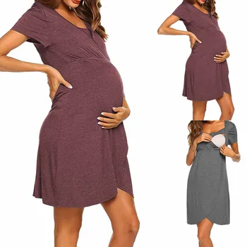Новое платье для беременных, пижама для беременных, ночная рубашка с V-образным вырезом, платье для кормления грудью, ночная рубашка для кормления, пижамы для беременных