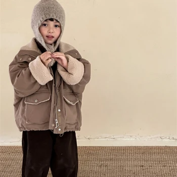 Пальто для девочек, зимняя хлопковая ветровка 2023 коричневого цвета, теплая утепленная детская одежда для подростков больших размеров