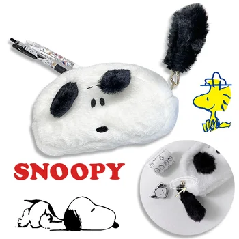 Плюшевая сумка для макияжа Snoopy, чехол для карандашей, мультяшный аниме, переносной с ремешком для девочек, женская дорожная маленькая сумка для хранения