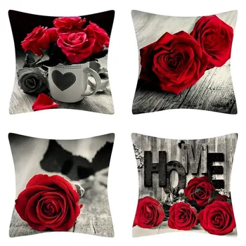 Полиэфирная наволочка с поэтическим принтом Красной розы, чехол для диванной подушки, Обустройство дома, Площадь домашнего декора
