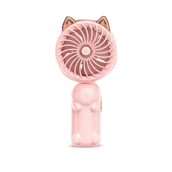 Портативный ручной вентилятор с кошачьими ушками - мини-вентилятор с USB-аккумулятором, складной маленький вентилятор (розовый)