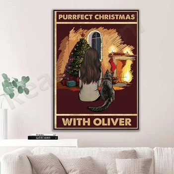Прекрасное Рождество с плакатом с черным котом, рождественский плакат с котом, плакат с черным котом, рождественский подарок для любителей кошек