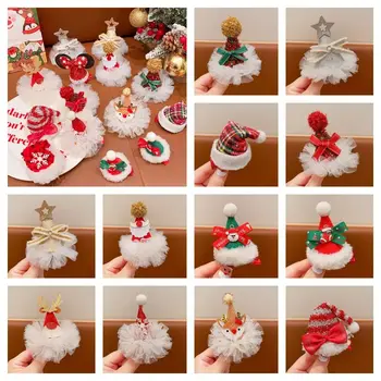 Рождественская заколка с бантом и блестками, Рождественский декор, Детская Заколка для волос с Оленьими рогами, Снежинка Санта-Клауса.