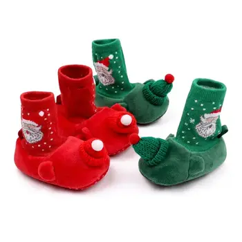 Рождественский подарок, обувь для новорожденных, рождественская обувь для мальчиков и девочек, повседневные кроссовки на плоской подошве, хлопковые нескользящие теплые детские ботинки
